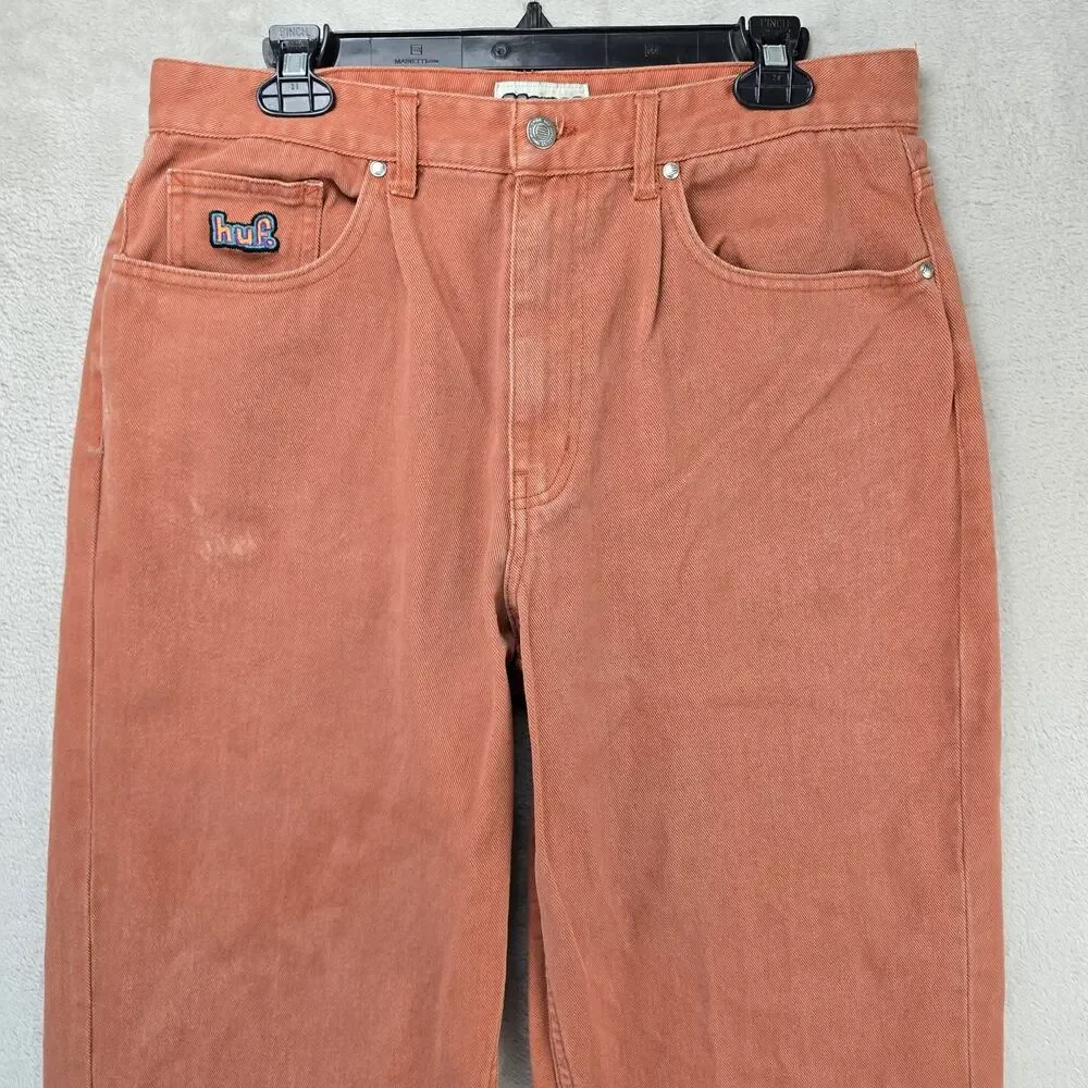 HUF Cromer Jeans Mens 34 (Fits 33x30) Orange Baggy Skate Y2K 90s Denim Pants
